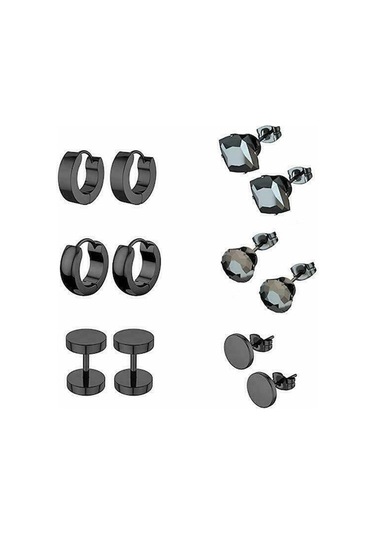 Siyah 6 Pairs Paslanmaz Çelik Cz Damızlık Küpe Huggie Hoop Kulak Delme Kadın Erkek Set Moda Takı Siyah