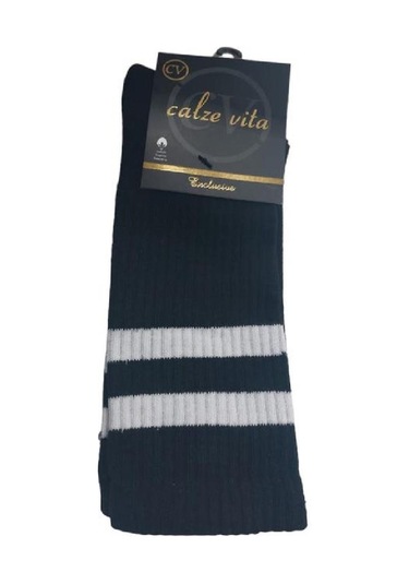 ŞERİT DESENLİ PAMUKLU HAVLU SOKET ÇORAP - SİYAH Siyah