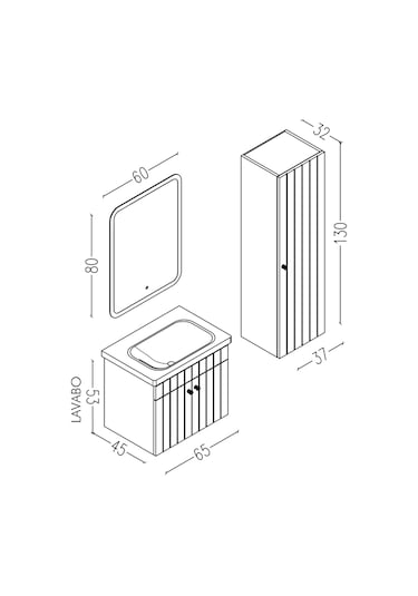 Avien 65 Cm Banyo Dolabı Cmr Led Aynalı Beyaz - Boy Dolap Dahil Beyaz