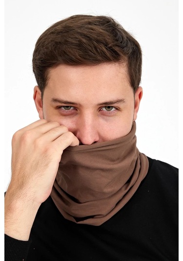 Erkek 4 Fonksiyonlu Koruyucu Pamuklu, Esnek, Terletmez, Bandana, Boyunluk, Maske - Tek Ebat / Kahverengi Kahverengi