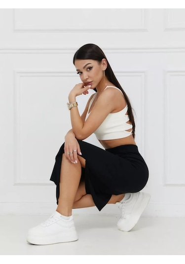 Delvıga Home Collection Yazlık Yırtmaçlı Maksi Etek, Lapşa Blok Yapılı 231046893 Siyah