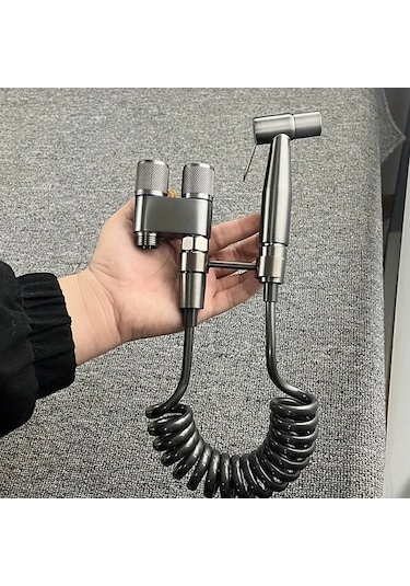 Fastbuy Koyu Gri B 304 Yüksek Basınçlı Paslanmaz Çelik El Tuvalet Temizleyici Kiti, Duvara Monte Edilebilir Çift Çıkış Elektr Koyu Gri