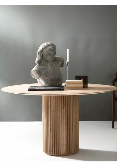 Breeze Yuvarlak Ahşap Bohem Masa 120x120 Beyaz