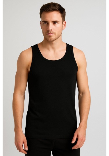 Seher Yıldızı Erkek Ekonomik Renkli Klasik Askılı Atlet 001k - 12 Adet Siyah