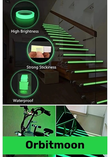 Premium Kendinden Yapışkanlı Fosforlu Karanlıkta Işık Veren Yeşil Şerit 4 Metre Reflektör Bant