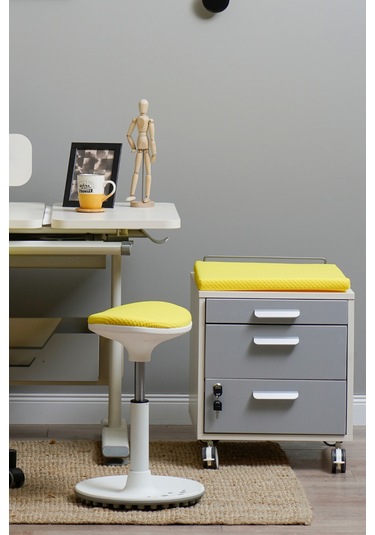 Creo Mobili Çekmeceli Kilitli Tekerlekli Vega Keson, Oturulabilir Ofis Ve Ev Komodini, Ekru/sarı