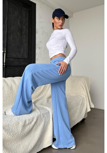 Madmext Mavi Bol Paça Kadın Eşofman Altı Mg2279 Mavi