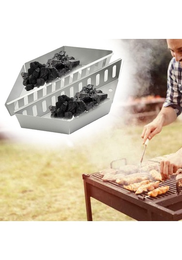 Suntek 2 Parça Gümüş Barbekü Izgara Sepetleri Yakıt Tutucu Gümüş