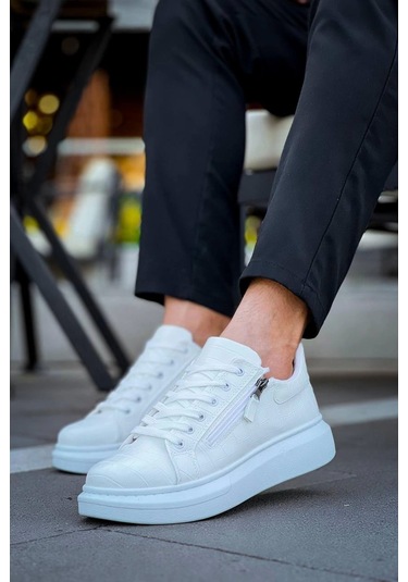 Beyaz Fermuar Ve Bağcıklı Günlük Erkek Ayakkabısı Beyaz