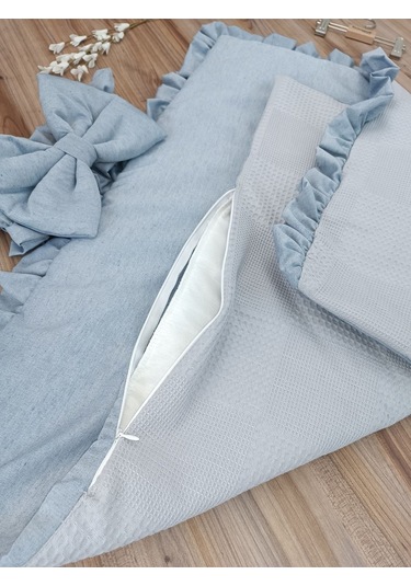 Pike Bebek Battaniyesi Kundağı %100 Pamuklu Çıkarılabilen İç Elyaf Yenidoğan Hastane Çıkışı Mavi