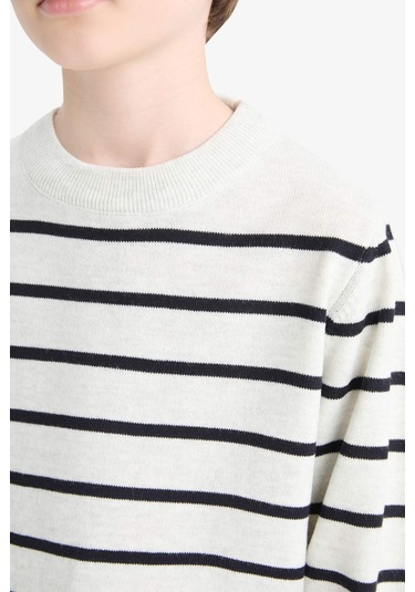 Defacto Erkek Çocuk Bisiklet Yaka Çizgili Triko Kazak F0962a825wner123 Ekru