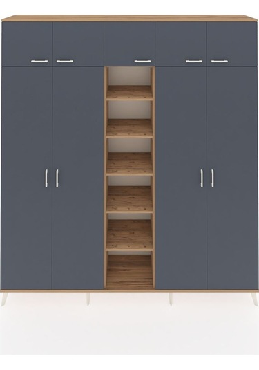 Hyperion Dolap 18 Raflı 9 Kapaklı 220x44x243 Çam-antrasit/çam Antrasıt/atlas Çam