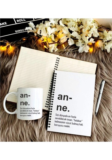 Anneler Için Ahşap Defter Kalem Kupa Seti Syhbyz