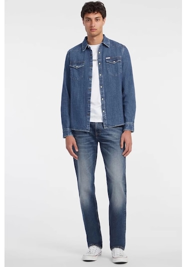 Guess Erkek Mavi Slim Uzun Kol Denim Gömlek Mavi