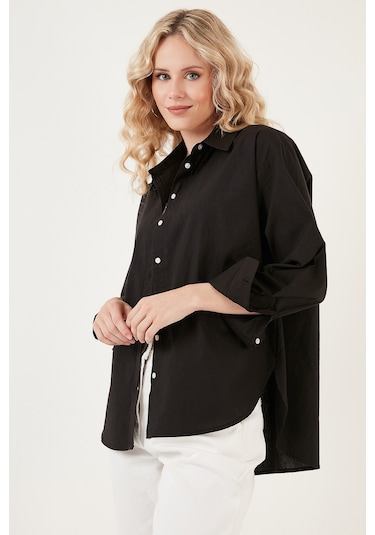 Lela Oversize % 100 Pamuk Poplin Bayan Gömlek Cf21S163867 Siyah