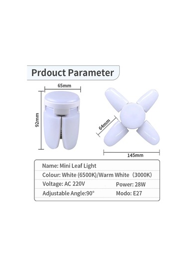 E27 Katlanabilir Fan Led Ampul 220v 110v Led Ampul Ev Tavan Beyaz