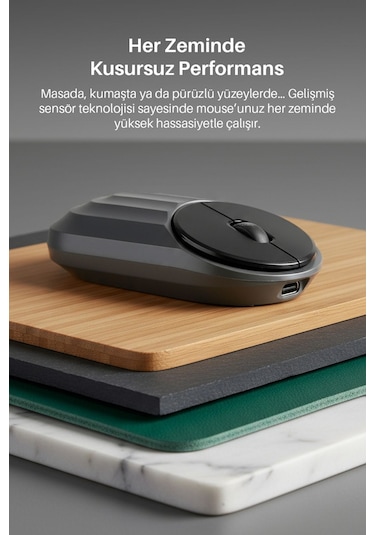7657 Bluetooth + 2.4 Ghz Şarj Edilebilir Sessiz Tuşlu Kablosuz Mouse 7657