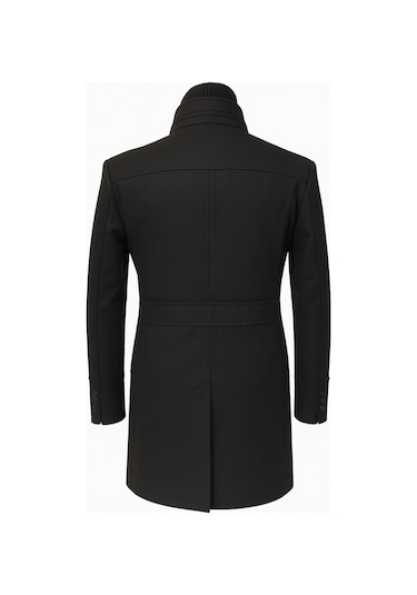 Erkek Slim Fit Kaşe Kaban Çıkarılabilir Ribanalı Fermuarlı Yaka, S Xxl Siyah