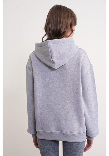 Mixray 2023 Unisex 3iplik Basic Polarlı Fermuarlı Sweatshirt Hoodie Gri