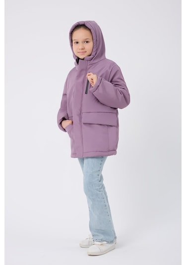 Freemen Kürklü Su ve Rüzgar Geçirmez Kapüşonlu 3 Kışlık Kız Çocuk Mont - Lila