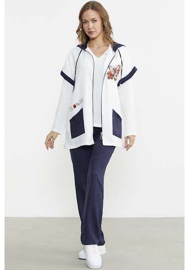 Keten Görünümlü Rahat Kalıp Üçlü Takım - Lacivert Lacivert