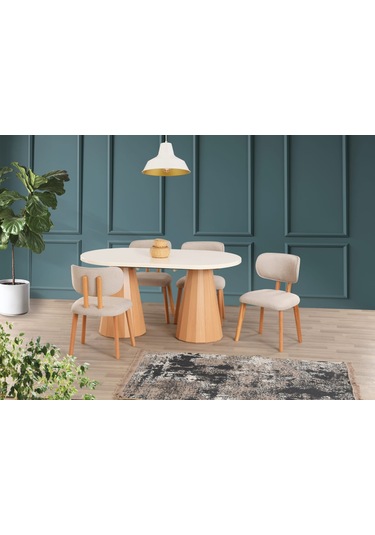 Uyar Ekru 4 Adet Rüya Sandalye 90 160+30 Pota Açılabilir Masa Tak