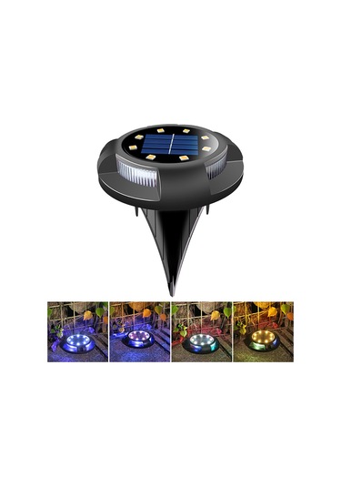 Büro Ev Ofis Yazlık Bahçesi İçin 8+4led Rgb Solar Panelli Kazıklı Aydınlatma Açık Gri