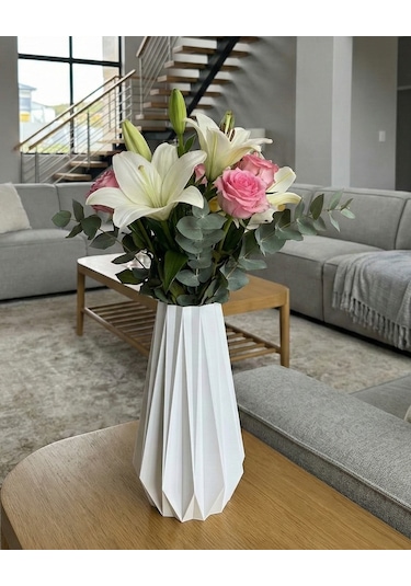 Elana Design Tria Vazo - Modern Tasarımlı Şık Çiçek Vazosu Beyaz