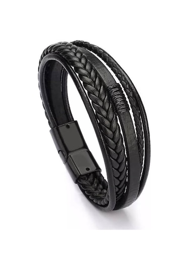 Gogoey Erkek Deri Bileklik Siyah Manyetik Toka Bilezik Db5033 Siyah