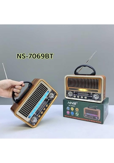 Ns-7069 Orta Boy Retro, Nostaljik, Ahşap Tasarım Bluetooth Hoparlörlü, Şarjlı, Taşınabilir Fm/am Destekli Radyo-444