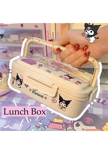 Aubyhe 800ml Buğday Saplı Bento Kutusu, Mikrodalga Uygun, Cep Telefonu Tutucu Kapağı, Çocuklar Ve Çalışanlar İçin, Çift Taraflı Çatal-bıçak, Yeşil Ve Pratik Bej