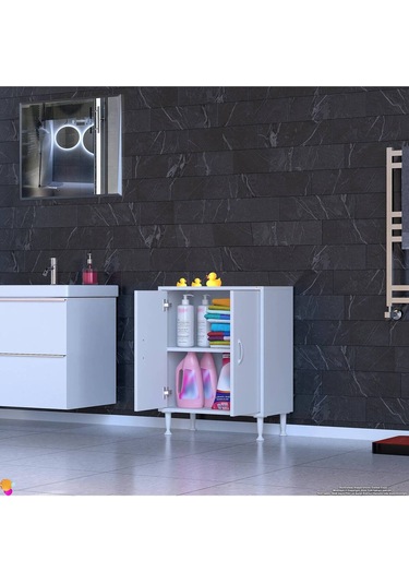 55x75x32,5 Cm Lik 2 Kapaklı 2 Gözlü Raf Dolap Organizatör Mutfak Dolabı Çok Amaçlı Dolap Beyaz