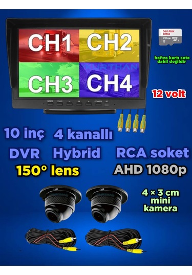 2 Adet Ahd 1080p Ultra Mini Kamera Ve 10 İnç Dvr Monitör Set 12 V