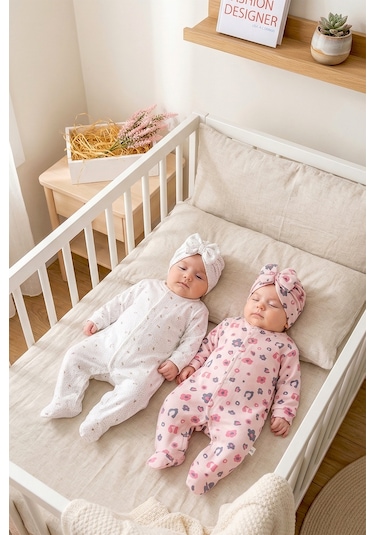 Babymod Çiçek Desenli Şapkalı 2'li %100 Kız Bebek Tulum Çok Renkli