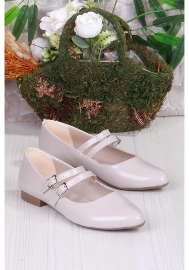 Fort 01-410 Rahat Çift Tokalı Kadın Babet Kadın Ayakkabı Ten