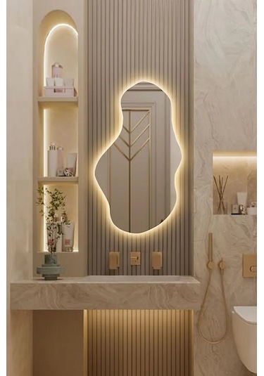 Fawdecor Led Işıklı Asimetrik Duvar Aynası 45x90 Gün Işığı