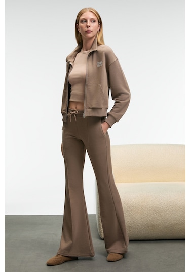 Grımelange Torına Kadın Nakış Detaylı Fermuarlı Çift Cepli Relax Vizon Ceket Vizon