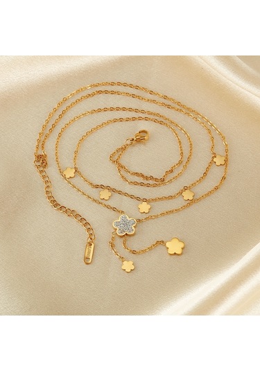 Sones Opk Gx2435 Vintage Basit Çift Katmanlı Yığılmış Püskül Çiçek Kolye Paslanmaz Çelik Kolye