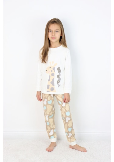 Kız Çocuk Orta Kalınlıkta Basic Baskılı Pijama Takımı Gri