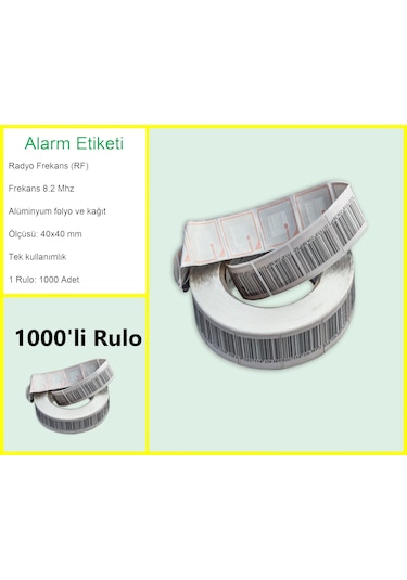 4x4 Cm Barkodlu Alarm Etiketi Rf Radyo Frekans 1 Rulo: 1000'li Rulo
