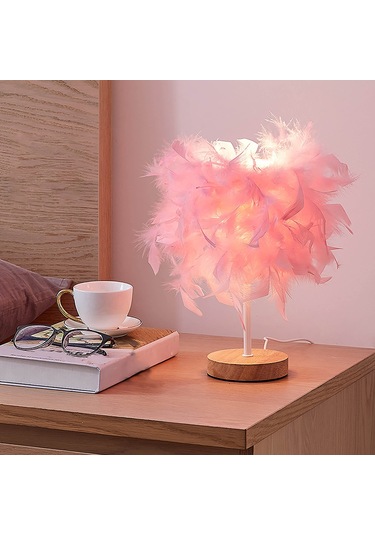 Cbtx Ta-019 Tüy Abajur Masa Lambası Başucu Led Işık Yatak Odası Masası Gece Lambası Ev Dekorasyonu Uyku, Okuma İçin - Pembe