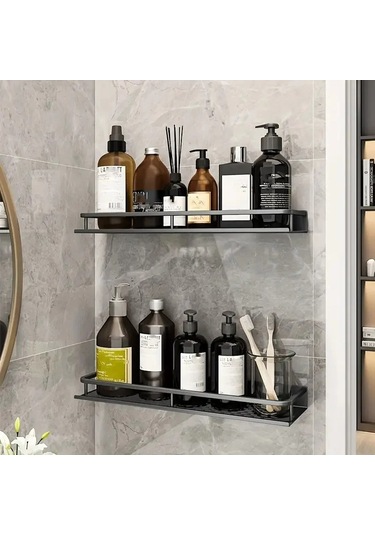 Alüminyum Raf Banyo Depolama Rafı Duvara Monte Kozmetik Depolama Siyah