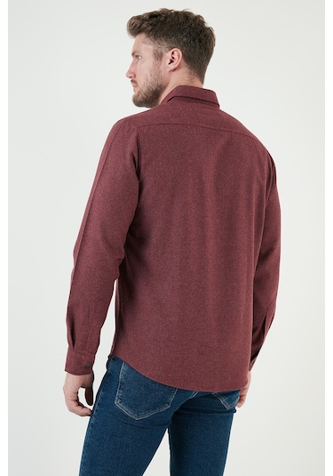 Buratti Pamuklu Regular Fit Düğmeli Yaka Kışlık Erkek Gömlek Cf24W127079 Bordo