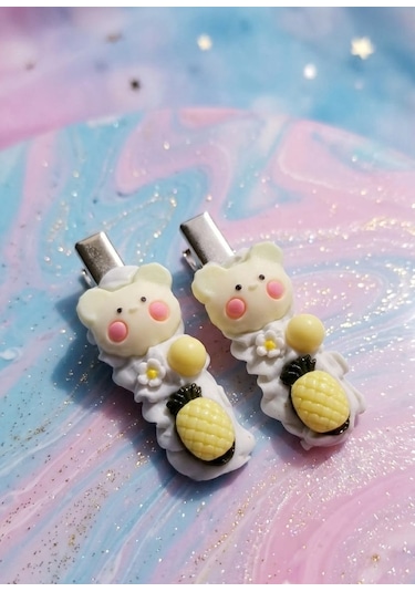Pina Bear Klips Toka, Saç Tokası Beyaz - Sarı