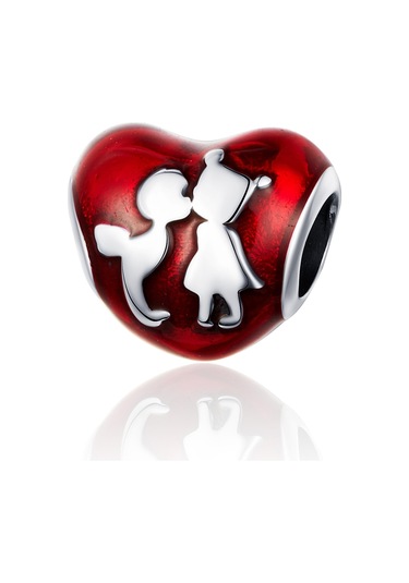 S925 Ayar Gümüş Kırmızı Kalp Erkek Kız Boncuk Dıy Bilezik Kolye Aksesuarları Çok Renkli
