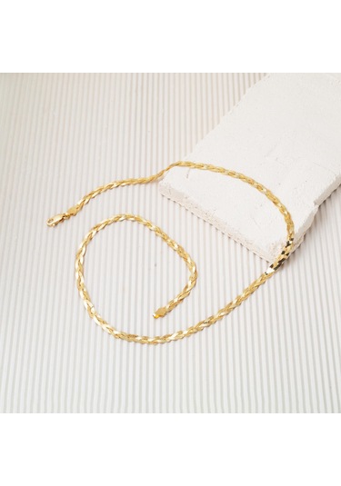 Ezme Zincirli Örgülü 14 Ayar Zincir Kolye 50 Cm.