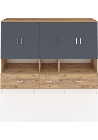 Hyperion Dolap 12 Raflı 3 Çekmeceli 5 Kapaklı 220x44x163 Çam-antr Çam-antrasit/çam