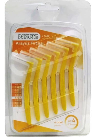 Pakdent L Tipi Arayüz Fırçası - Sarı 0,70 Mm