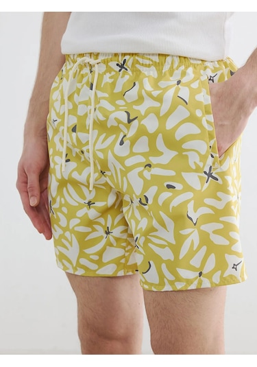 Lc Waikiki Sarı Kısa Boy Desenli Erkek Deniz Şortu