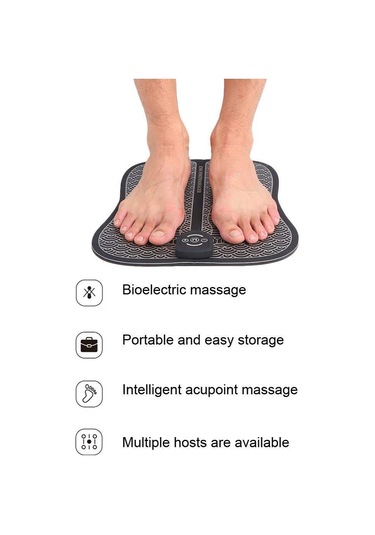 Padalink Ayak Tabanı Ems Akım Masaj Matı - 6 Mod 9 Seviye, Akıllı Otomatik Kapanma, Pilli, İç Çizgiler Stimülasyonu, Pu Deri Lacivert